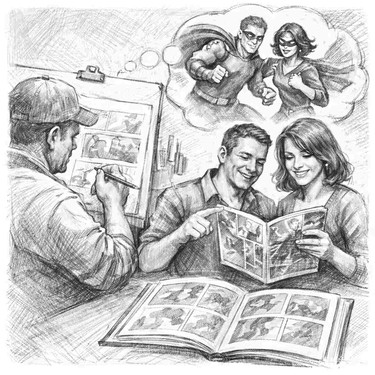 Komiks na zamówienie – rysownik tworzący spersonalizowany komiks dla klientów